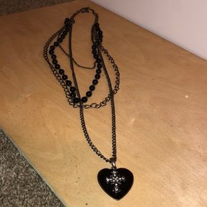 Layered heart cross necklace